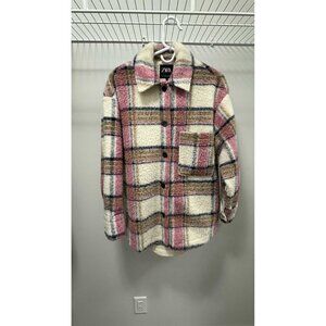 Zara Oversized Shacket in Pink and Brown Plaid (Small)